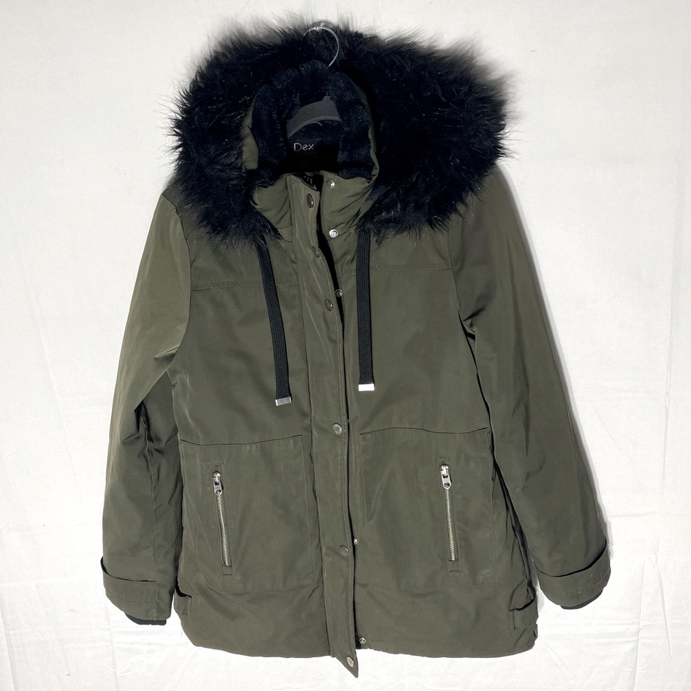 DEX Outerwear Collection Green Winter Coat W Faux Fur Trim & Lining S